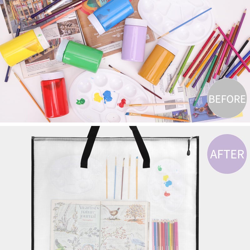 EOOUT 2 Pack 18.5x24.8 Inches Art Portfolio Case, Portfolio Folder for Artwork, Posters Storage Bag with Zipper and Handle Mesh Folder Organizers for Poster, Scrapbook, Keepsake and Bulletin Board - Image 5