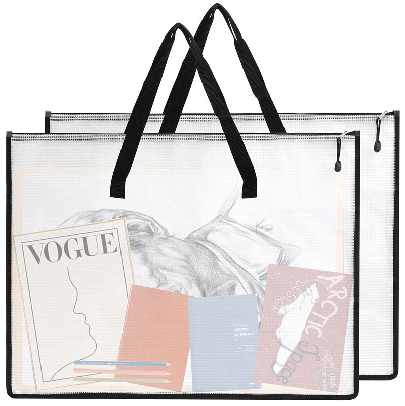 EOOUT 2 Pack 18.5x24.8 Inches Art Portfolio Case, Portfolio Folder for Artwork, Posters Storage Bag with Zipper and Handle Mesh Folder Organizers for Poster, Scrapbook, Keepsake and Bulletin Board - Image 1