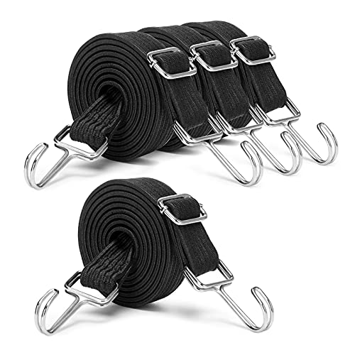 MOLADRI Black Adjustable Bungee Cords with Hooks Set,80" Long Flat Heavy Duty Elasticity Straps,with Length Adjustment Metal Buckle Luggage Elastic Rope,for Moving Heavy Duty Cargo (4 Pack) - Image 1