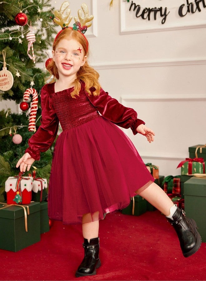 Arshiner Toddler Girl Red Dresses Long Sleeve Velvet Tutu Tulle Christmas Holiday Party Formal Princess Special Occasion Winter Toddlers Dress 3t - Image 2