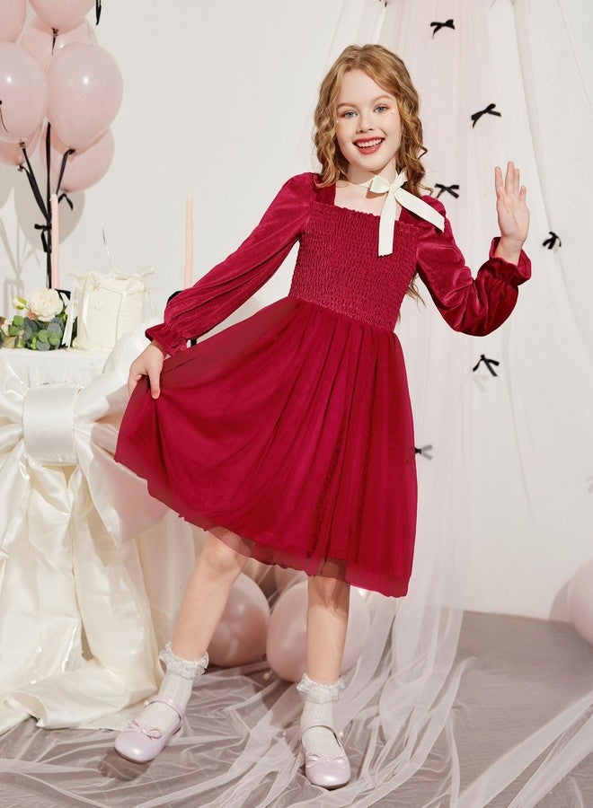 Arshiner Toddler Girl Red Dresses Long Sleeve Velvet Tutu Tulle Christmas Holiday Party Formal Princess Special Occasion Winter Toddlers Dress 3t - Image 5