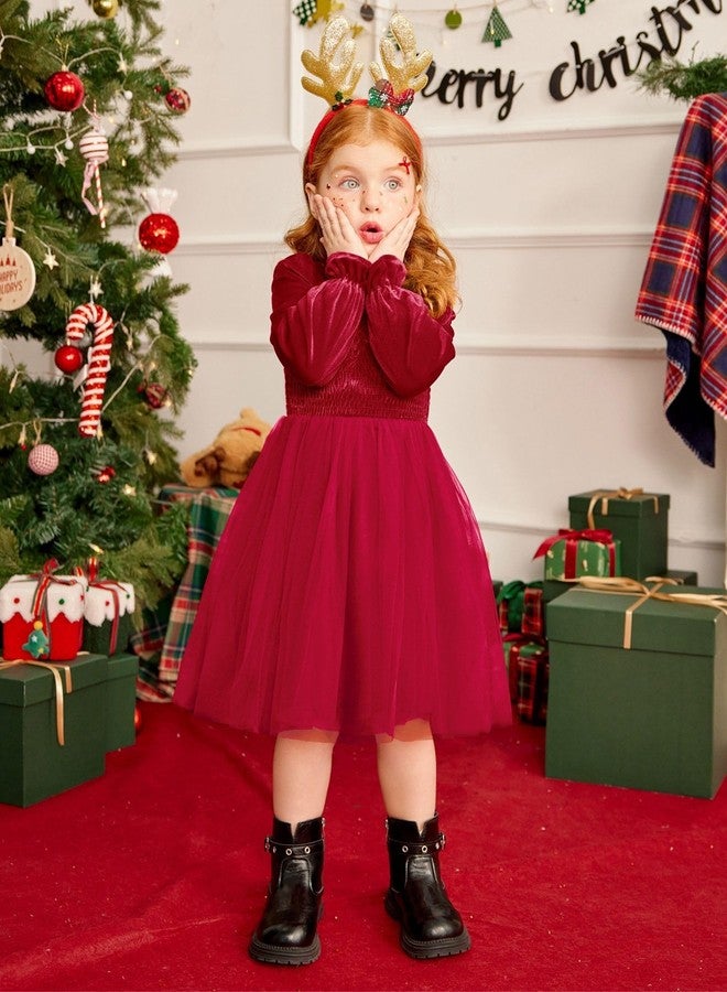 Arshiner Toddler Girl Red Dresses Long Sleeve Velvet Tutu Tulle Christmas Holiday Party Formal Princess Special Occasion Winter Toddlers Dress 3t - Image 3