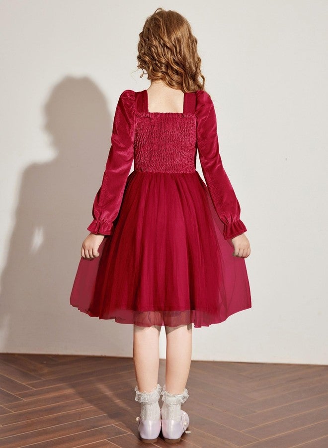 Arshiner Toddler Girl Red Dresses Long Sleeve Velvet Tutu Tulle Christmas Holiday Party Formal Princess Special Occasion Winter Toddlers Dress 3t - Image 4