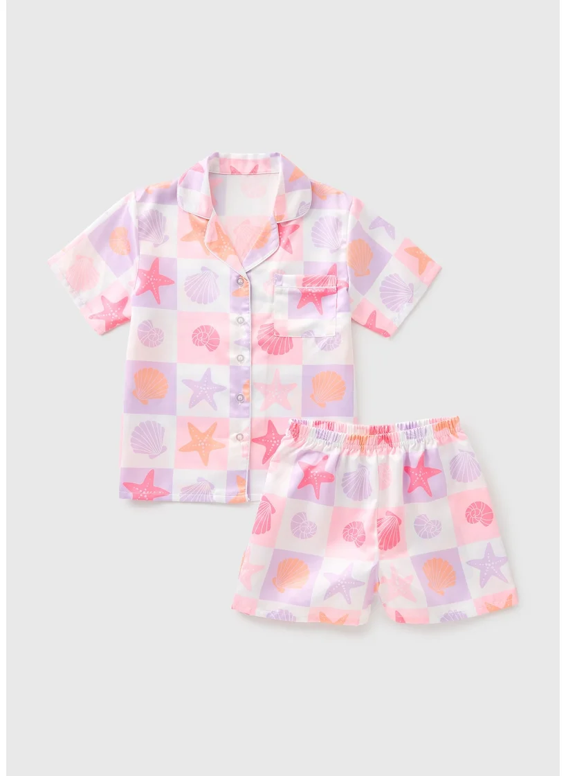 Matalan Girls Purple Sea Life Satin Pyjamas