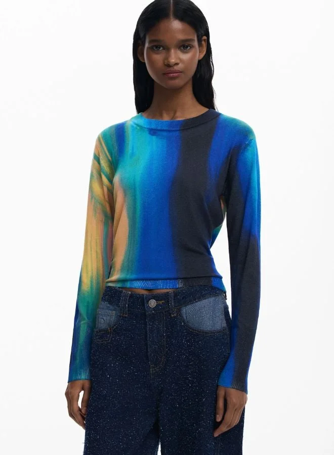 DESIGUAL Blue Fine Vertically Gradient Sweater for Women | Best Price UAE