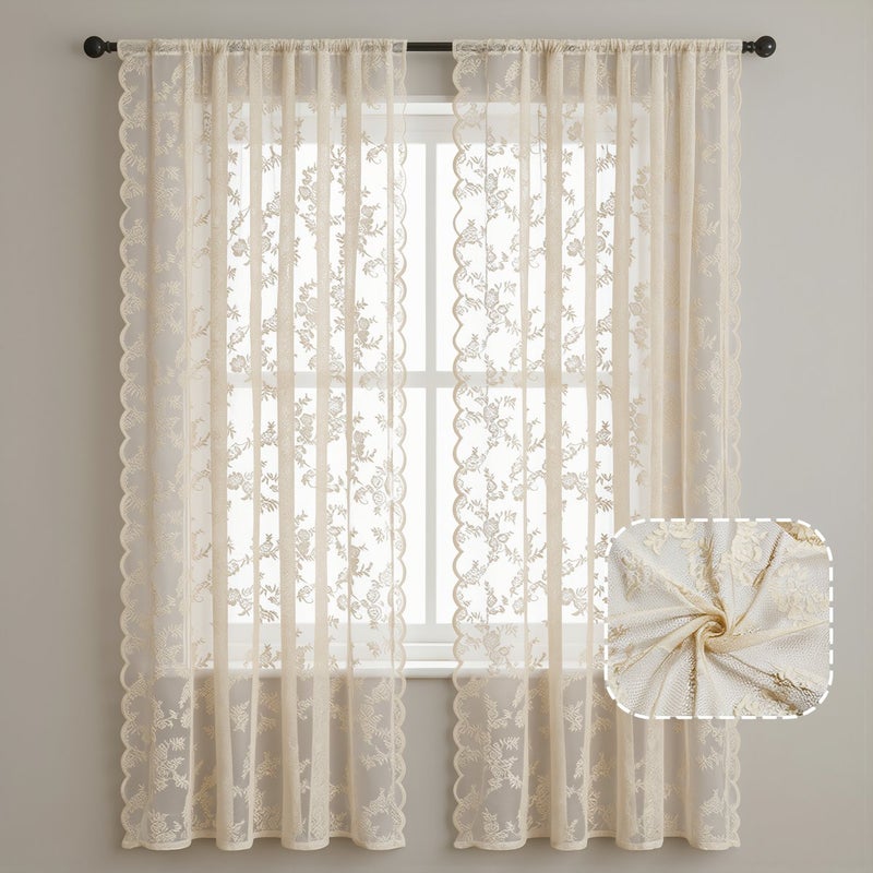 Red Floral Lace Sheer Curtain 39x39 Inch 1 Panel Party Wedding Decor Window Drape - Image 3