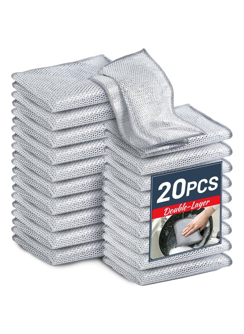 Bukela - 20 Pcs Silver Wire Dishcloth - Double Layer Scratch-Free Kitchen Towels & Cleaning Cloths for Sinks, Pots, Pans (Dishwashing Rags with Mesh) - Image 1