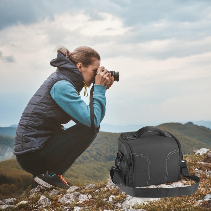 حقيبة كاميرا DSLR صغيرة لكاميرات كانون مع 3 مقصورات - فواصل مبطنة قابلة للإزالة حقيبة كتف متينة مقاومة للصدمات للكاميرا للنساء والرجال - Image 2