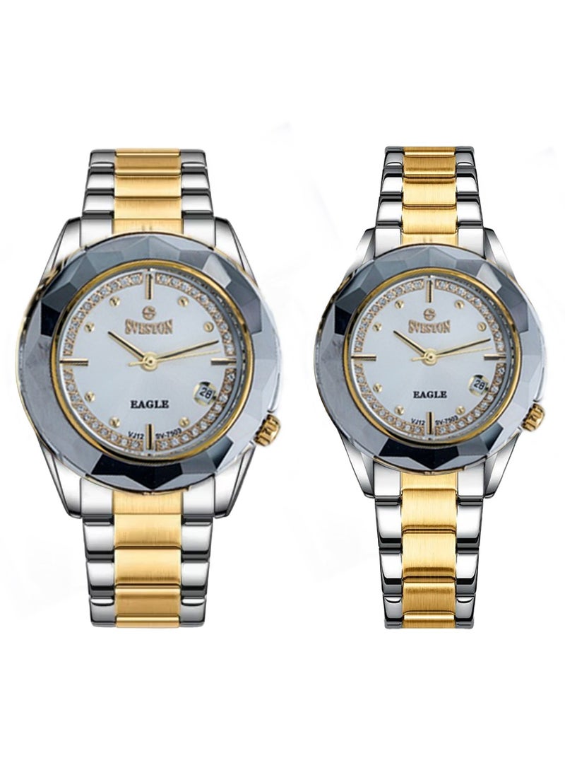 Sveston - Eagle Analog Quartz Silver & Gold Stainless Steel Couple Set Watch SV7503 - Image 1