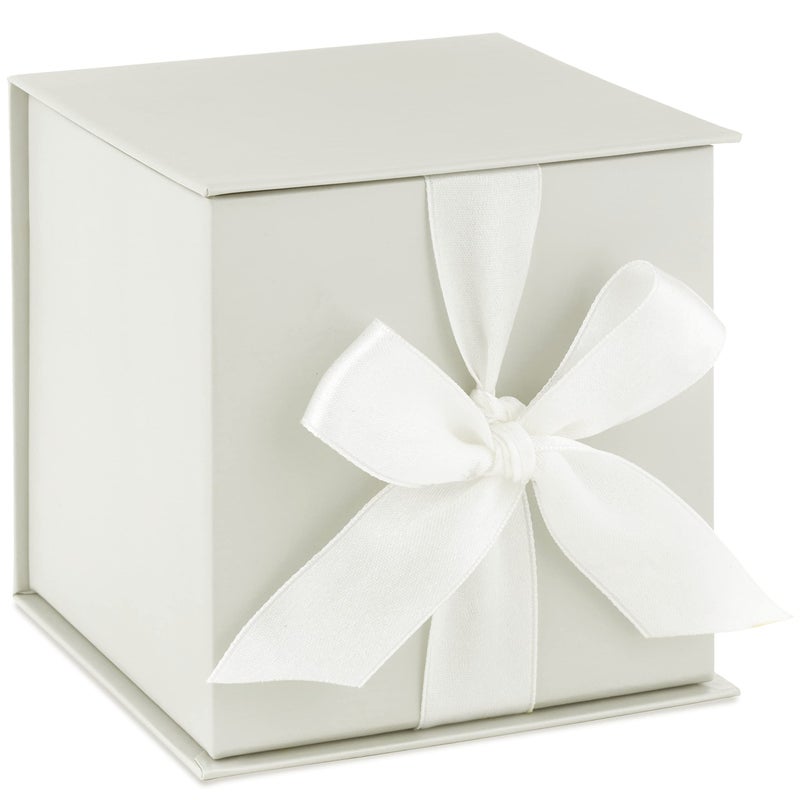 Hallmark Small Gift Box with Bow and Shredded Paper Fill Grey White 4 inch Gift Box for Weddings Bridal Showers Graduations Birthdays Bridesmaids Gifts All Occasion