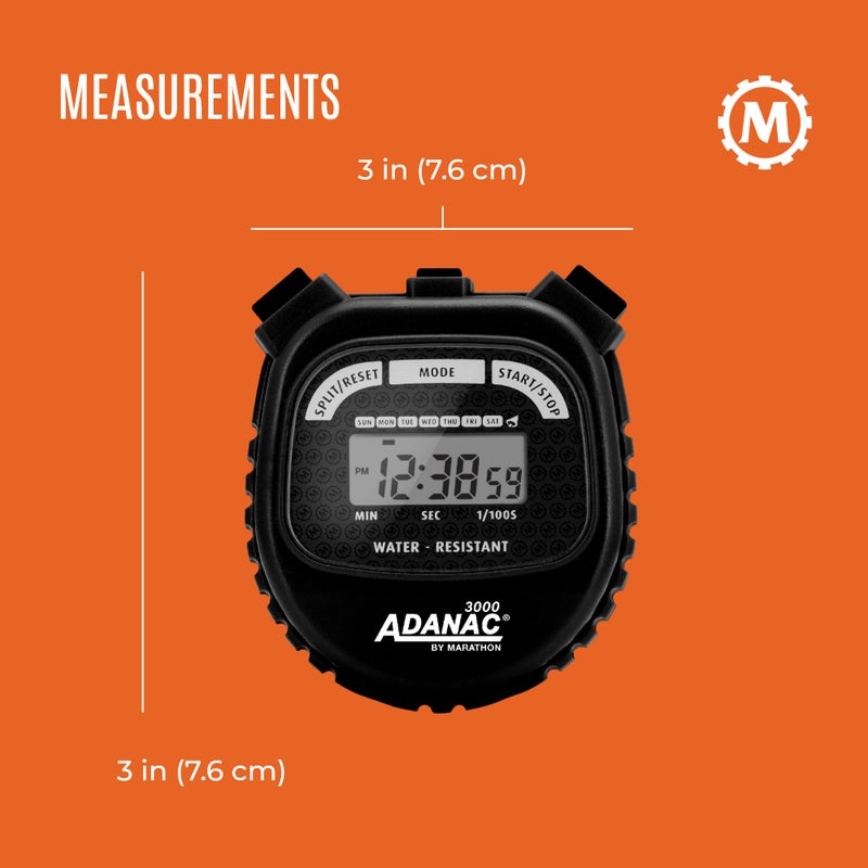 Marathon Adanac 3000 Digital Stopwatch Timer, Black - High Precision Accuracy to 1/100th Seconds - Water, Dust & Shock Resistant - 46â€ Lanyard Included - Image 5