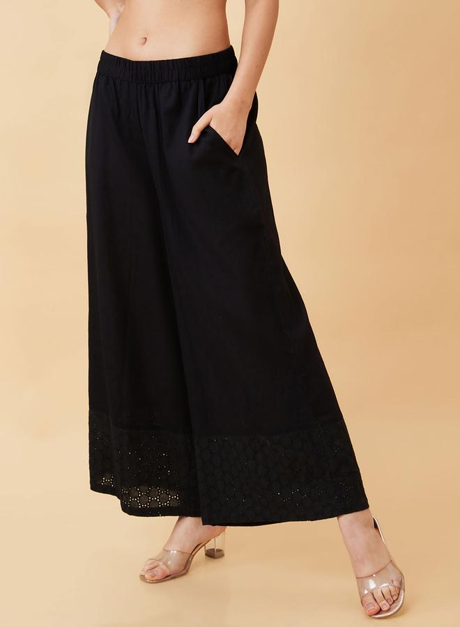 جلو باص بنطال بالازو عرقي واسع بتصميم حافة شيفلي - Image 4