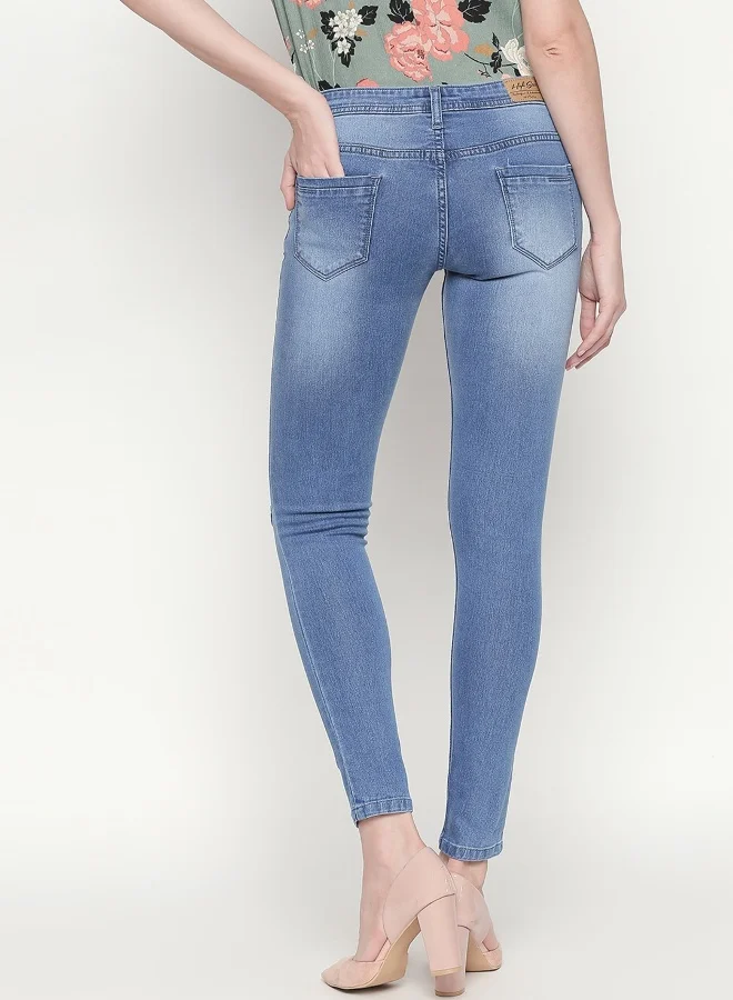 HIGH STAR Women Blue Slim Fit Mid-Rise Slash Knee Stretchable Jeans