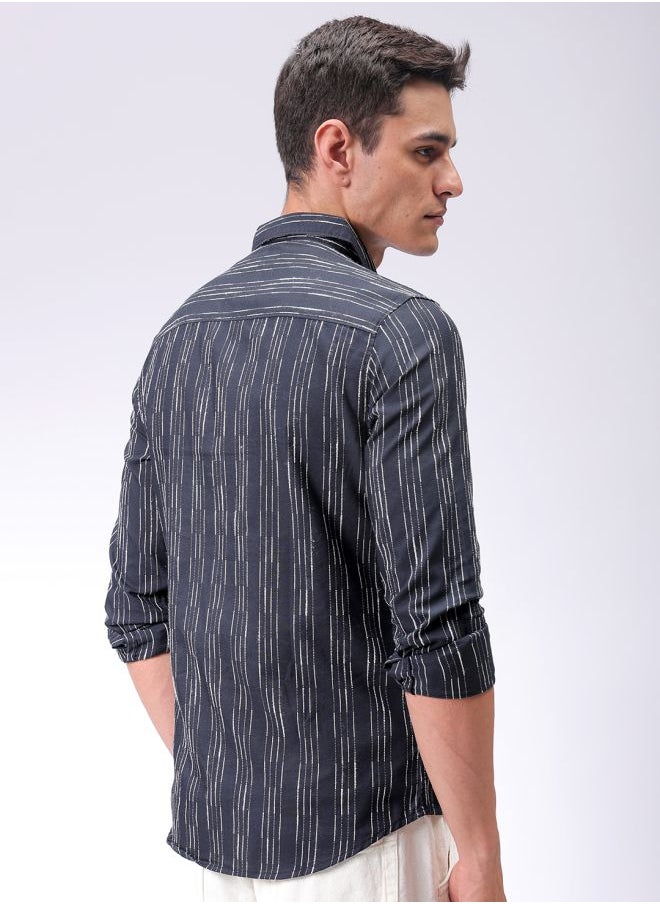 The Indian Garage Co Men Slim Fit Striped Full Sleeves Cutaway Collar Casual Shirt  - Image 2