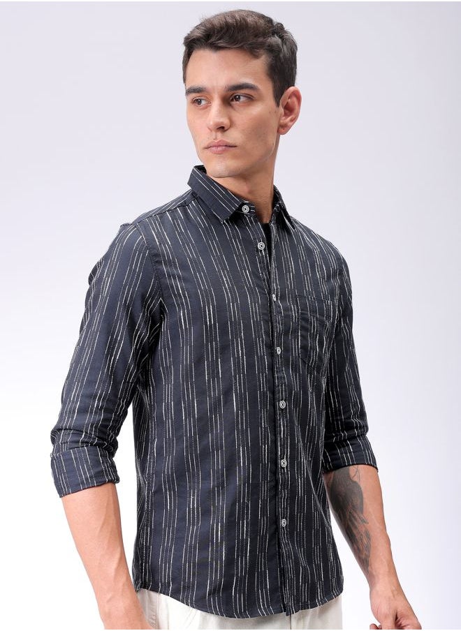 The Indian Garage Co Men Slim Fit Striped Full Sleeves Cutaway Collar Casual Shirt  - Image 4