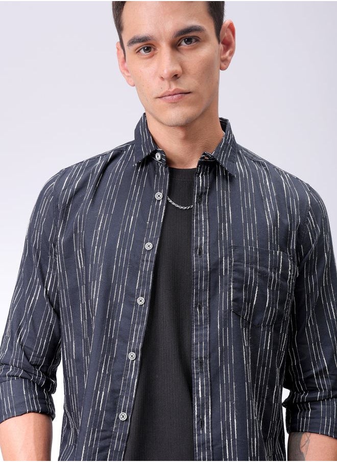 The Indian Garage Co Men Slim Fit Striped Full Sleeves Cutaway Collar Casual Shirt  - Image 1