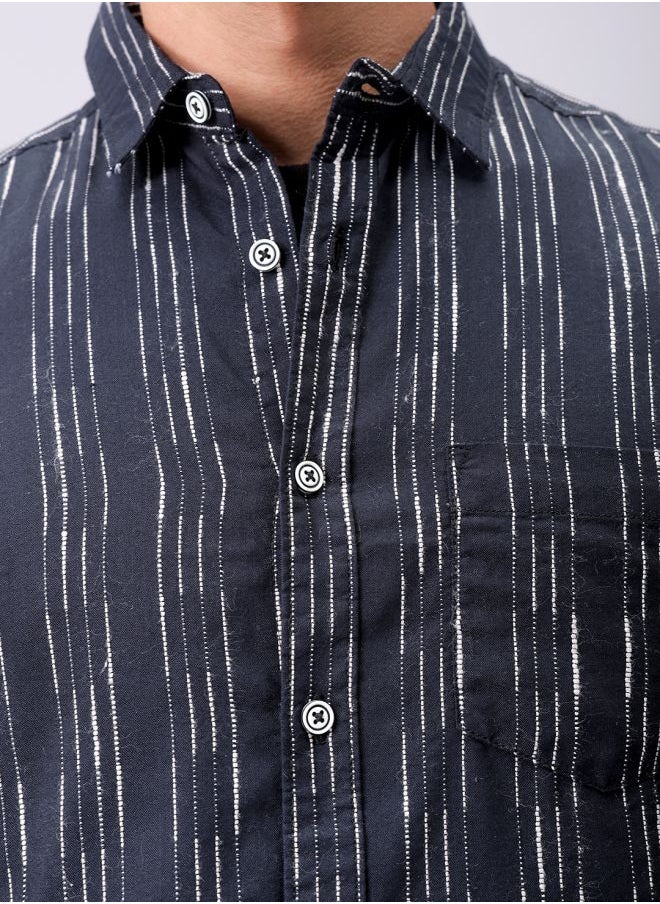 The Indian Garage Co Men Slim Fit Striped Full Sleeves Cutaway Collar Casual Shirt  - Image 5