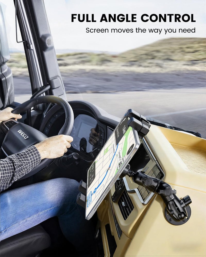 OHLPRO Heavy Duty Drill Base Tablet Mount for Truck Dashboard - Permanent Screw Down iPad Car Holder for Semi Trucks, Vans & Commercial Vehicles, Fits 5-17 Inch Devices, 360Â° Rotating Adjustable Arm - Image 3