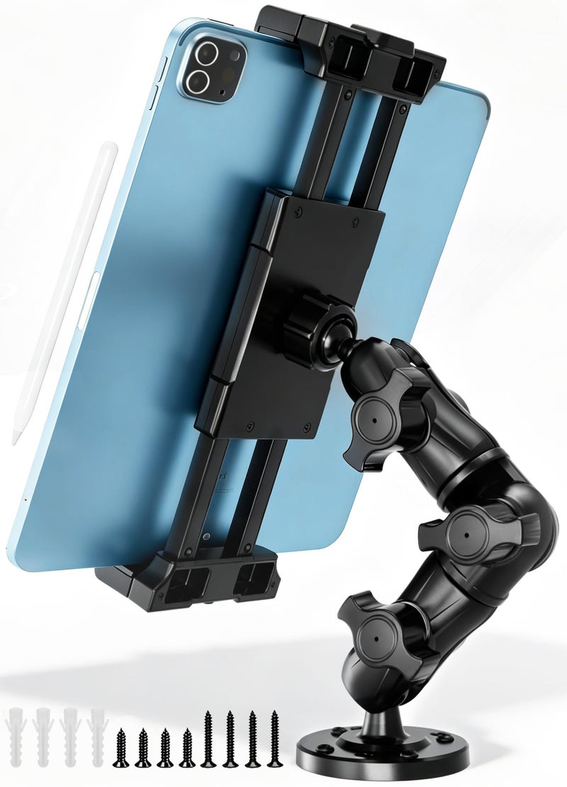 OHLPRO Heavy Duty Drill Base Tablet Mount for Truck Dashboard - Permanent Screw Down iPad Car Holder for Semi Trucks, Vans & Commercial Vehicles, Fits 5-17 Inch Devices, 360Â° Rotating Adjustable Arm - Image 1