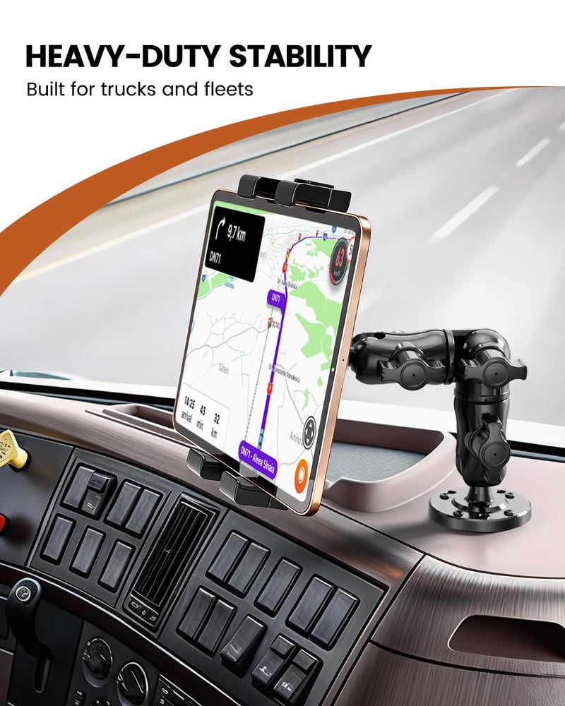 OHLPRO Heavy Duty Drill Base Tablet Mount for Truck Dashboard - Permanent Screw Down iPad Car Holder for Semi Trucks, Vans & Commercial Vehicles, Fits 5-17 Inch Devices, 360Â° Rotating Adjustable Arm - Image 2
