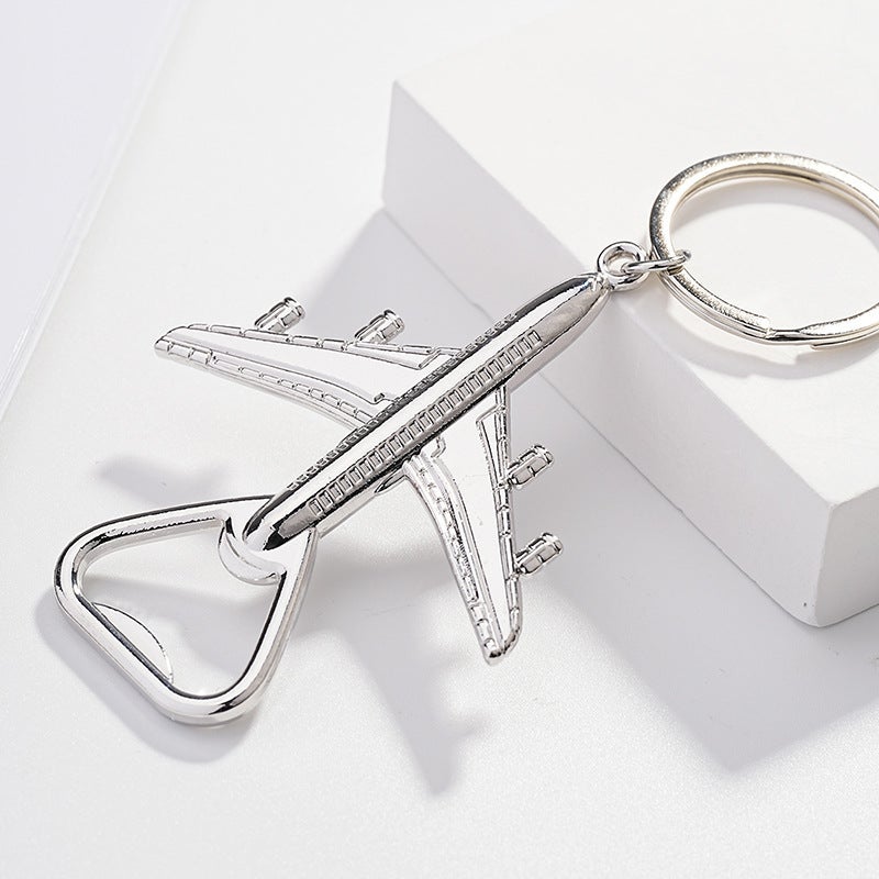 Creative small gift alloy aircraft beer bottle opener home daily necessities European wedding wedding gift small gift silver aircraft key chain (short chain)