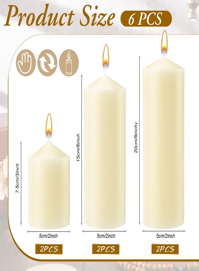 MTLEE 6 Pcs Pillar Candles Set of 3 Long Burning Wax Pillar Candles 2 in x 3, 6, 8 Inch Dripless Unscented Smokeless for Wedding Party Spa Emergency Lantern Fireplace Home Ceremony(Ivory White) - Image 2