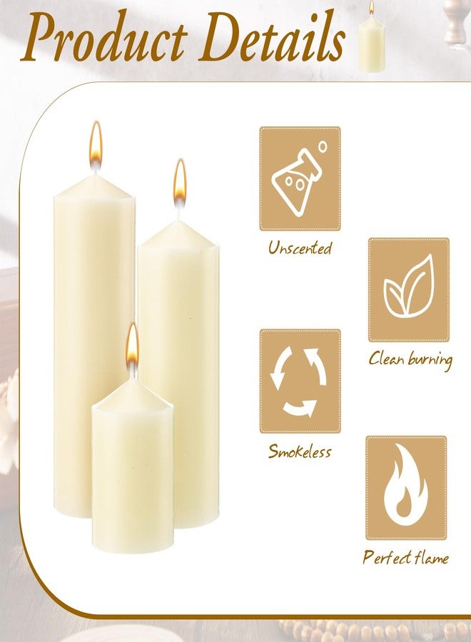 MTLEE 6 Pcs Pillar Candles Set of 3 Long Burning Wax Pillar Candles 2 in x 3, 6, 8 Inch Dripless Unscented Smokeless for Wedding Party Spa Emergency Lantern Fireplace Home Ceremony(Ivory White) - Image 3