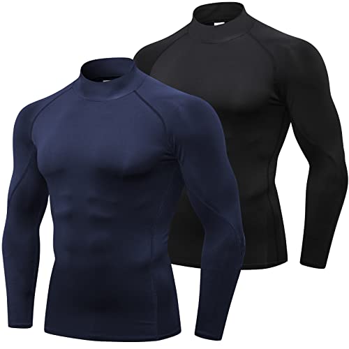 SPVISE 2 Pack Men's Compression Shirt Long Sleeve Athletic Workout T-Shirt Sports Rash Guard Gym Undershirts Lightweight - Image 1