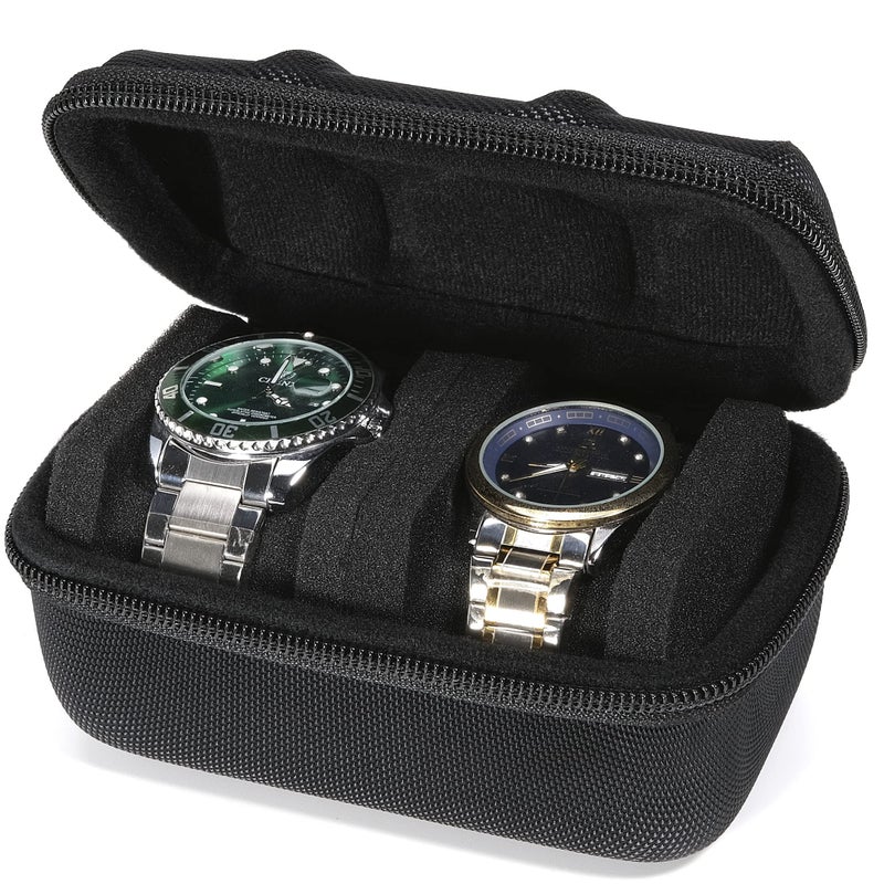 RIGICASE Hard Compact Watch Roll travel case 2 Slots Portable holder and Organizer with Soft Pillow keep watch from movingfit up to 55 mm