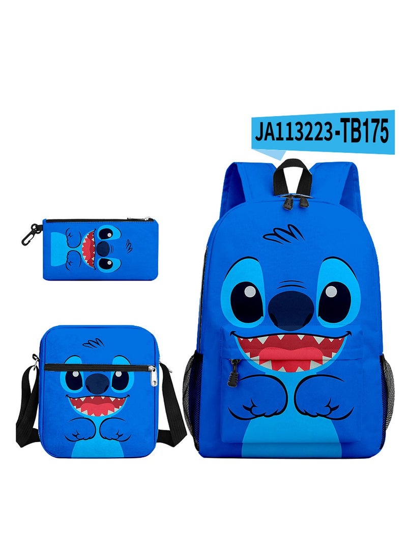 New Cartoon Stitch Backpack School Bag Children's Lunch Bag Pencil Bag Three-Piece Set For Primary And Secondary School Students 32*45*13 cm