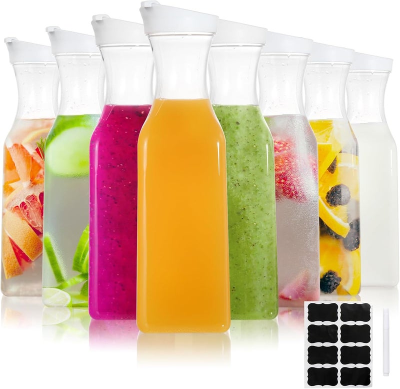 Youeon 8 Pack 50 Oz Plastic Water Carafe with Lid and Label, Clear Water Drink Containers, Juice Carafe Pitcher Bulk for Water, Juice, Iced Tea, Soda, Lemonade and Other Beverages - Image 1