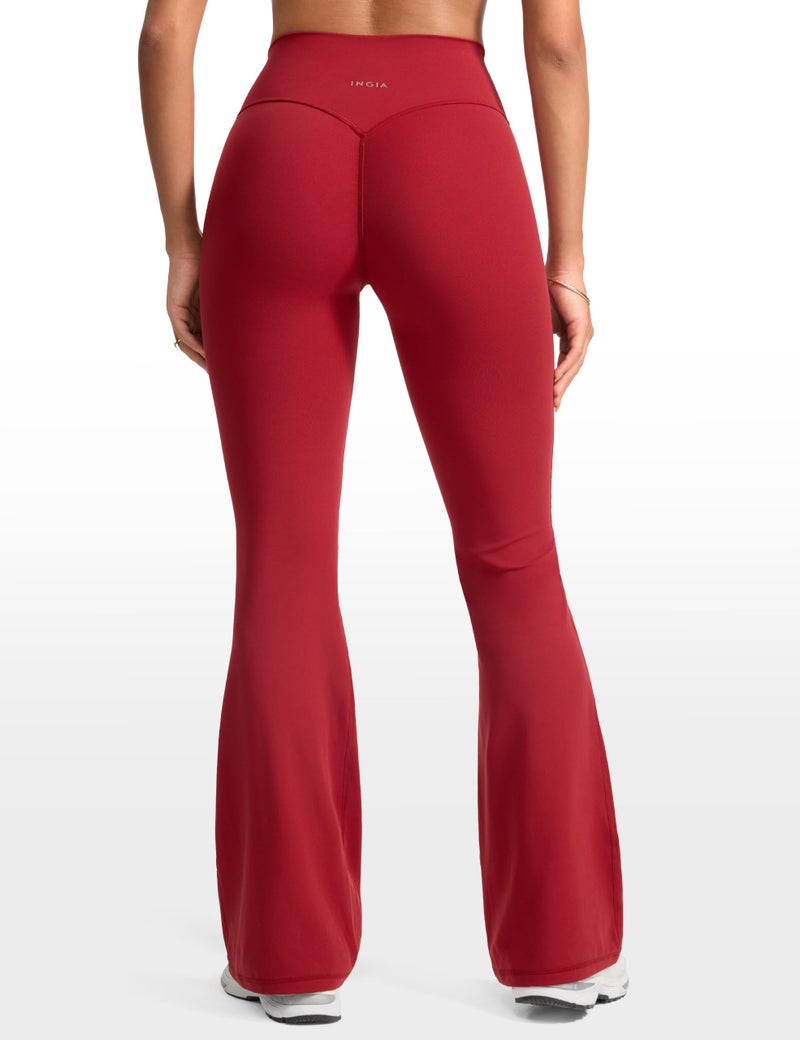 INGIA Womens High Waist No Front Seam Scrunch Butt Flare Leggings Workouts 31 Inches V-Back Bootcut Gym Yoga Pants Cerise Small - Image 2