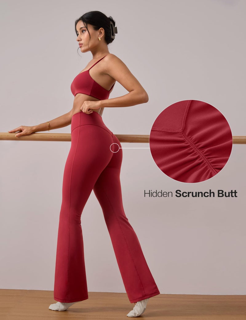 INGIA Womens High Waist No Front Seam Scrunch Butt Flare Leggings Workouts 31 Inches V-Back Bootcut Gym Yoga Pants Cerise Small - Image 4