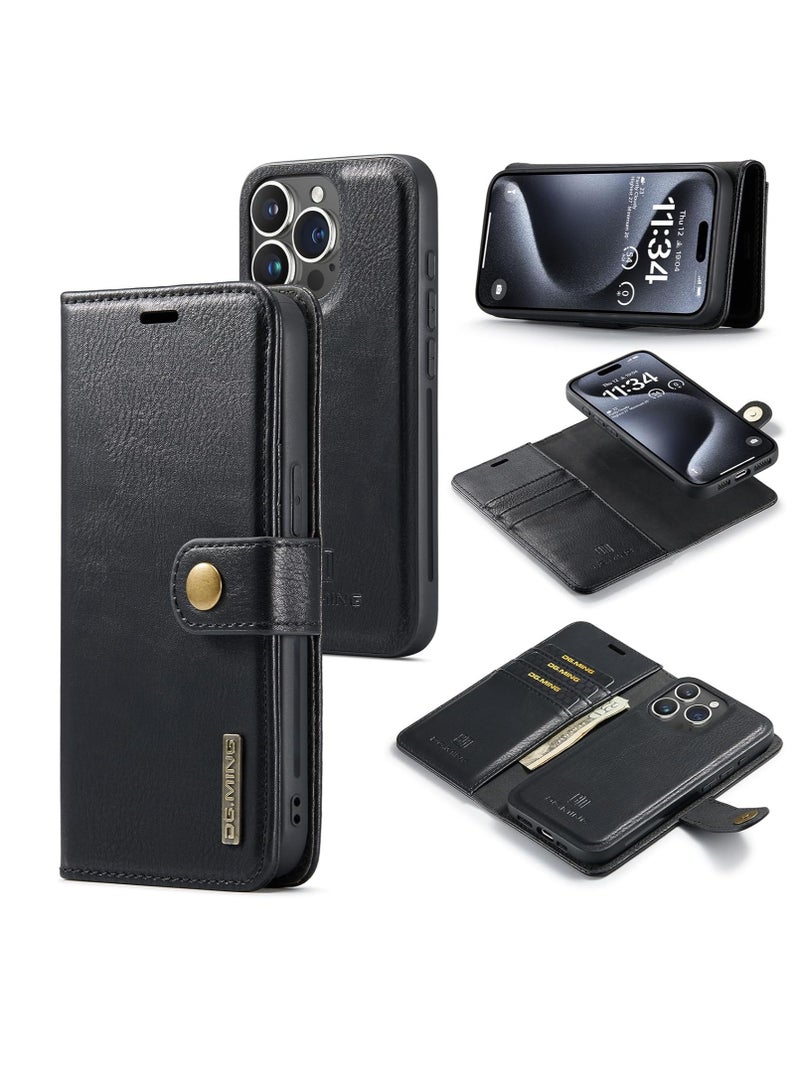 Aookay Compatible with iPhone 16 Pro Max Wallet Case with 4 Card Slots and Strong Magnetic Shockproof PU Interior Case, PU Leather Magnetic Flip Cover for iPhone 16 Pro Max (Black)  - Image 1