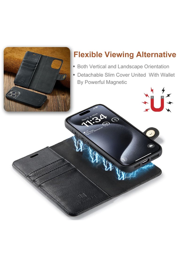 Aookay Compatible with iPhone 16 Pro Max Wallet Case with 4 Card Slots and Strong Magnetic Shockproof PU Interior Case, PU Leather Magnetic Flip Cover for iPhone 16 Pro Max (Black)  - Image 2