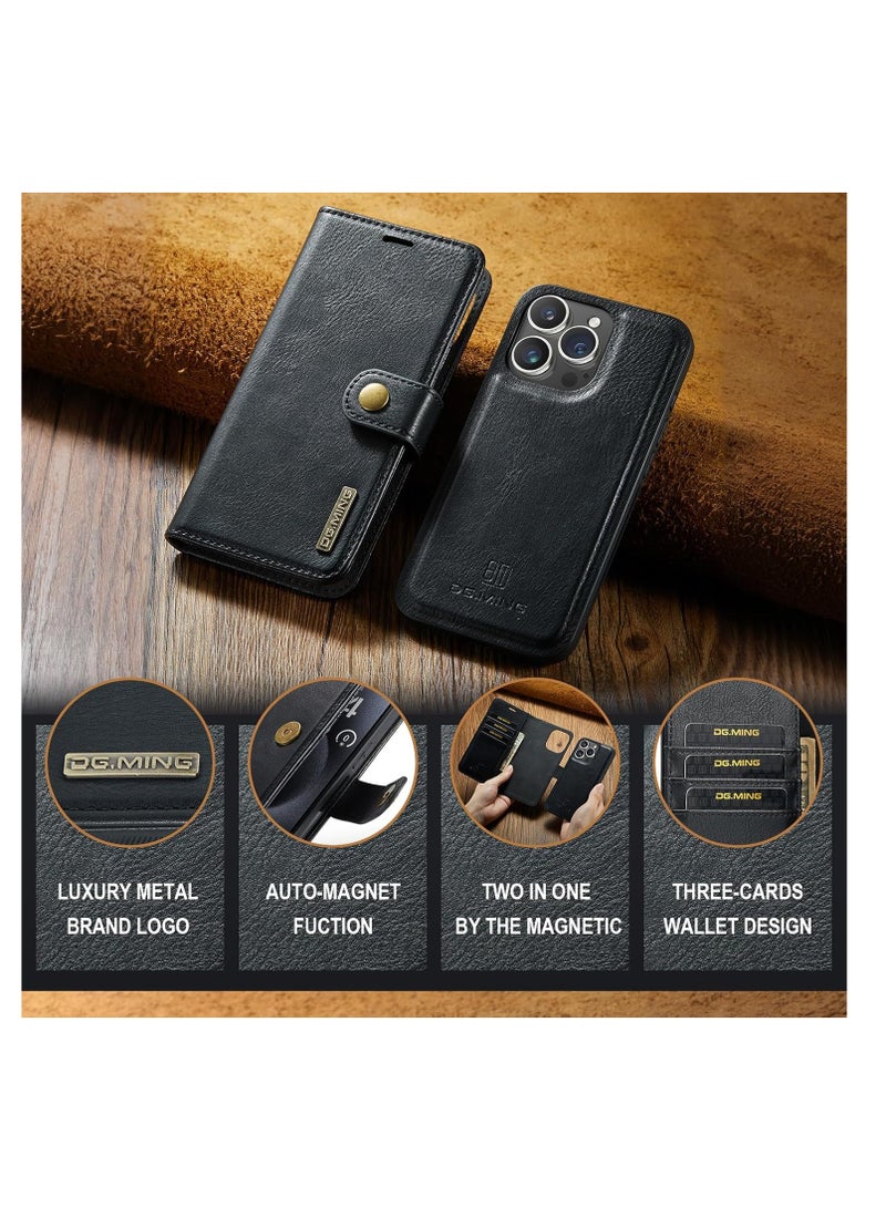 Aookay Compatible with iPhone 16 Pro Max Wallet Case with 4 Card Slots and Strong Magnetic Shockproof PU Interior Case, PU Leather Magnetic Flip Cover for iPhone 16 Pro Max (Black)  - Image 4