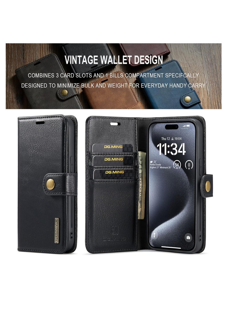 Aookay Compatible with iPhone 16 Pro Max Wallet Case with 4 Card Slots and Strong Magnetic Shockproof PU Interior Case, PU Leather Magnetic Flip Cover for iPhone 16 Pro Max (Black)  - Image 5