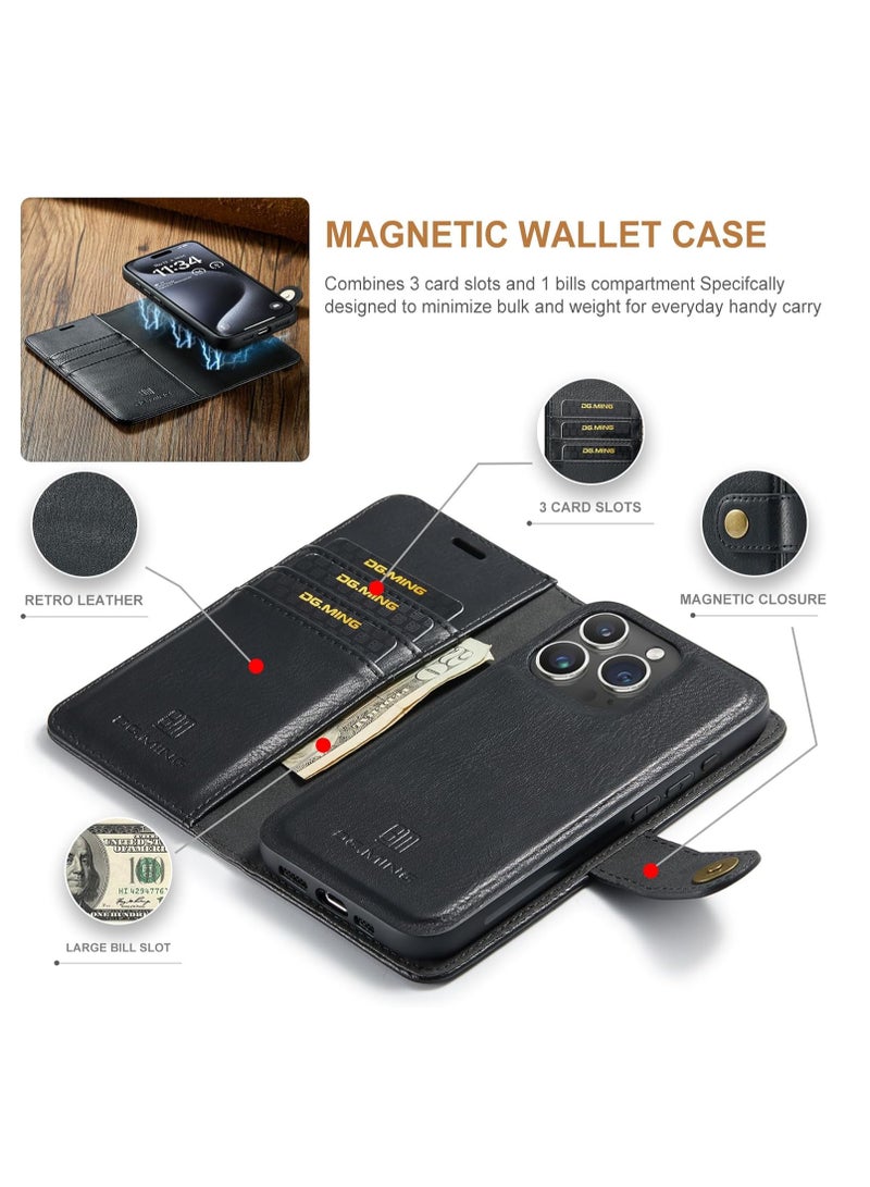 Aookay Compatible with iPhone 16 Pro Max Wallet Case with 4 Card Slots and Strong Magnetic Shockproof PU Interior Case, PU Leather Magnetic Flip Cover for iPhone 16 Pro Max (Black)  - Image 3