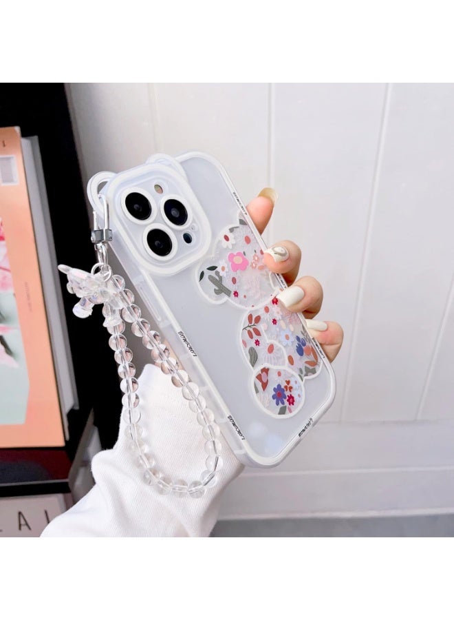 جراب iPhone 14 Pro Max، جراب شفاف لحماية الكاميرا على شكل دب وزهور لطيفة مع حزام جميل وسلسلة وسوار للفتيات والنساء لهاتف iPhone 14 Pro Max - Image 3
