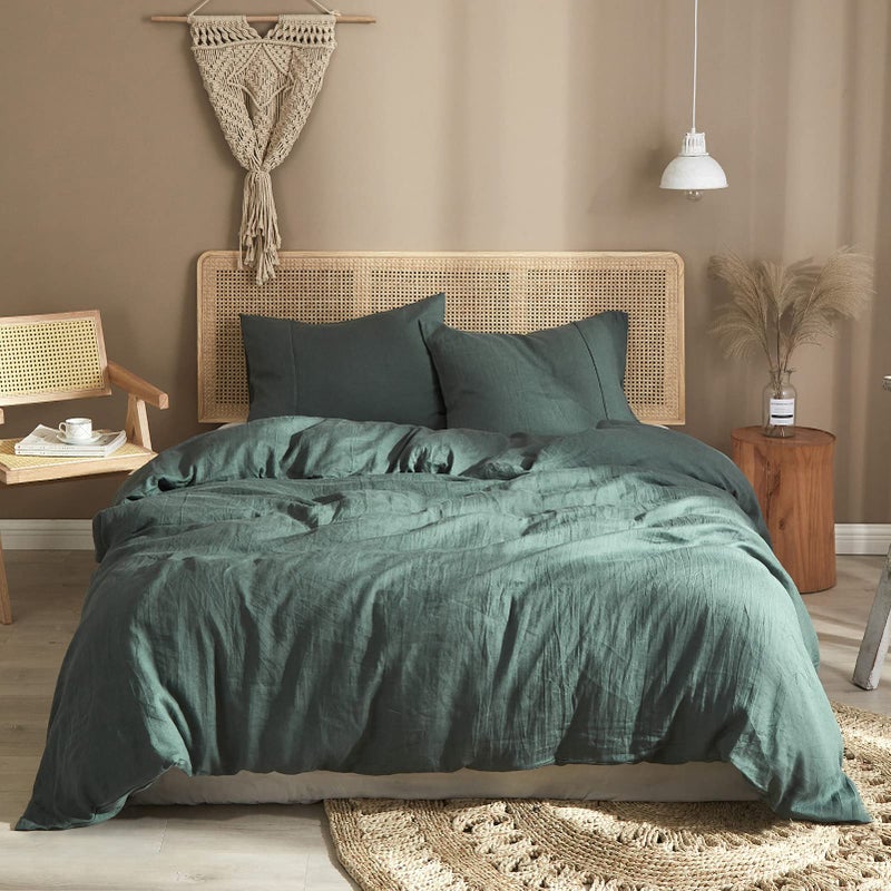 Ivellow Green Linen Duvet Cover King 100 Pure Washed French Flax Linen Duvet Cover King Size Soft Breathable Natural Linen King Duvet Cover Linen Bedding Set 3 Pcs1 Linen Duvet Cover 2 Pillow Shams