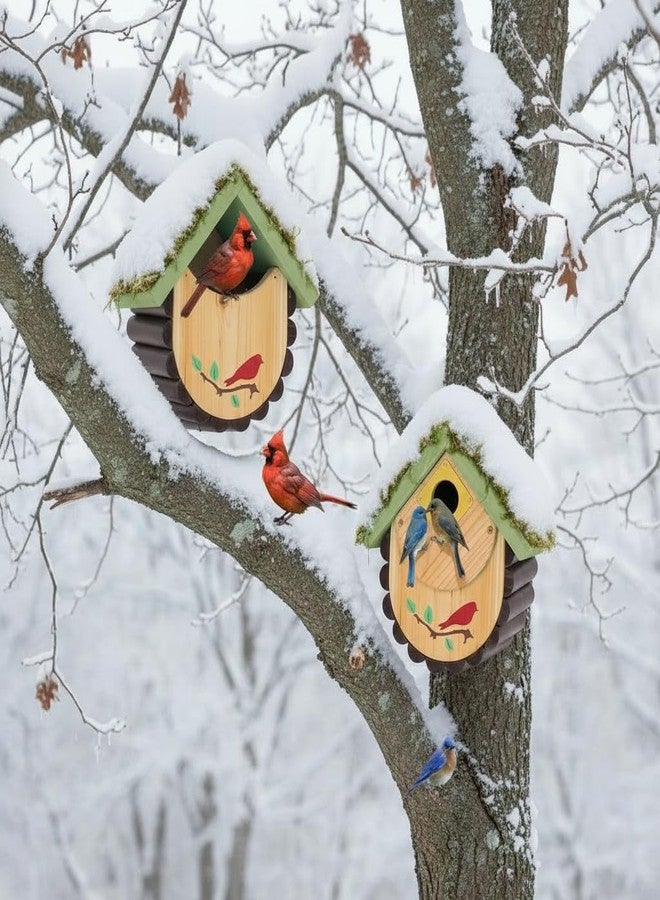 CEDAR ALPHA Moss Covered Wooden Birdhouse for Small Birds, Handcrafted Wood Design - Image 5