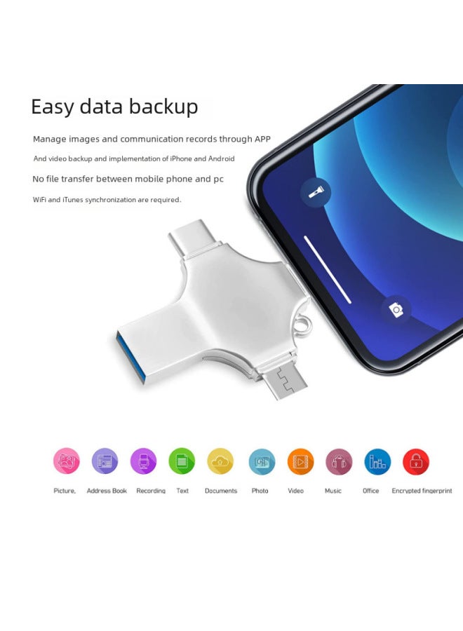 Four-in-one USB Cross OTG Mobile Phone U Disk 32G For AppleAndroid Computer Type-cUSB3.0U Disk-Color:2-in-1 Rotation (silver)-Capacity:32GB - Image 3