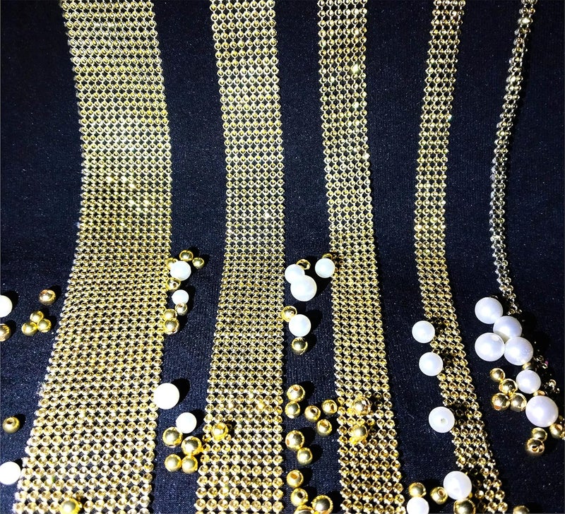Generic AYSHIFYER Golden Embroidery Ribbon Rhinestone- 2 Rows, 4 Rows, 6 Rows, 8 Rows, 12 Rows - 1 Meter Each | Trim Lace Border | Rhinestone Ribbon  - Image 1