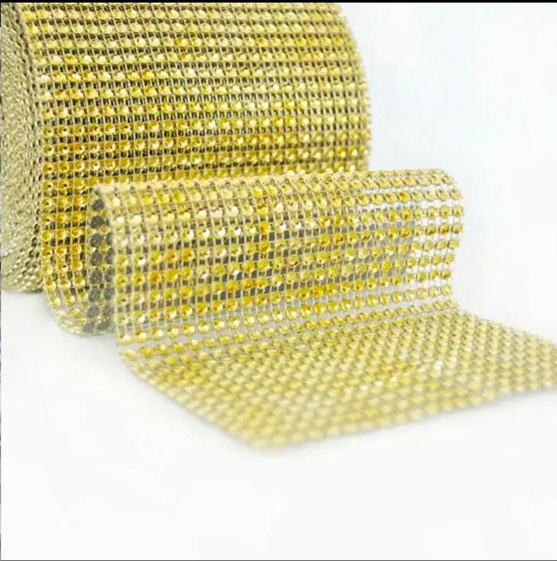 Generic AYSHIFYER Golden Embroidery Ribbon Rhinestone- 2 Rows, 4 Rows, 6 Rows, 8 Rows, 12 Rows - 1 Meter Each | Trim Lace Border | Rhinestone Ribbon  - Image 2