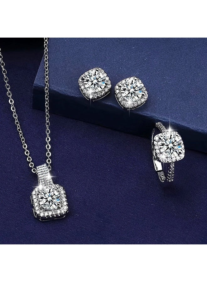 Elegant Jewelry Set for Women – Shiny Necklace, Stud Earrings & Ring Trio, Delicate Sparkling Set for Gift, Anniversary, Party, or Daily Wear - Image 3