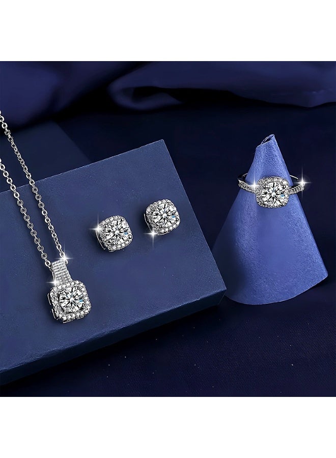 Elegant Jewelry Set for Women – Shiny Necklace, Stud Earrings & Ring Trio, Delicate Sparkling Set for Gift, Anniversary, Party, or Daily Wear - Image 4