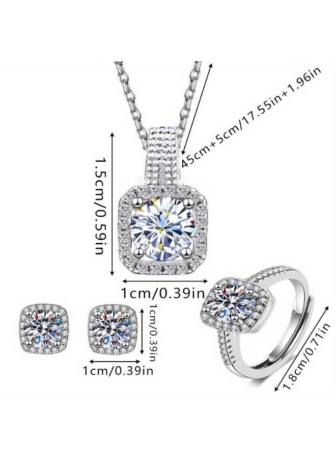 Elegant Jewelry Set for Women – Shiny Necklace, Stud Earrings & Ring Trio, Delicate Sparkling Set for Gift, Anniversary, Party, or Daily Wear - Image 5