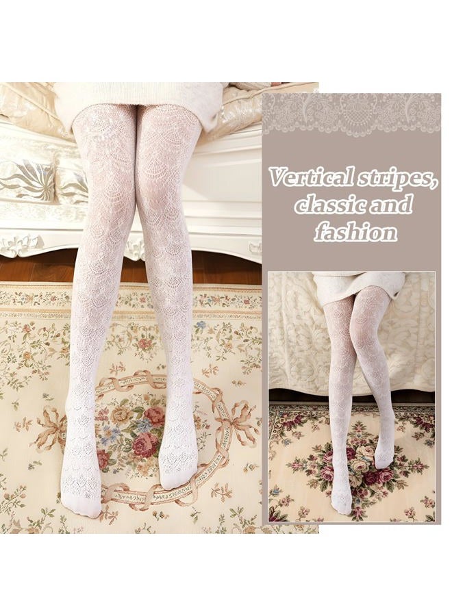 JaGely 1/2/3 Pair White Lace Tights for Women White Fishnet Hollow out Knitted Tights Lolita Stockings Lace Strips Pantyhose, Phoenix Tail Pattern, One size - Image 5