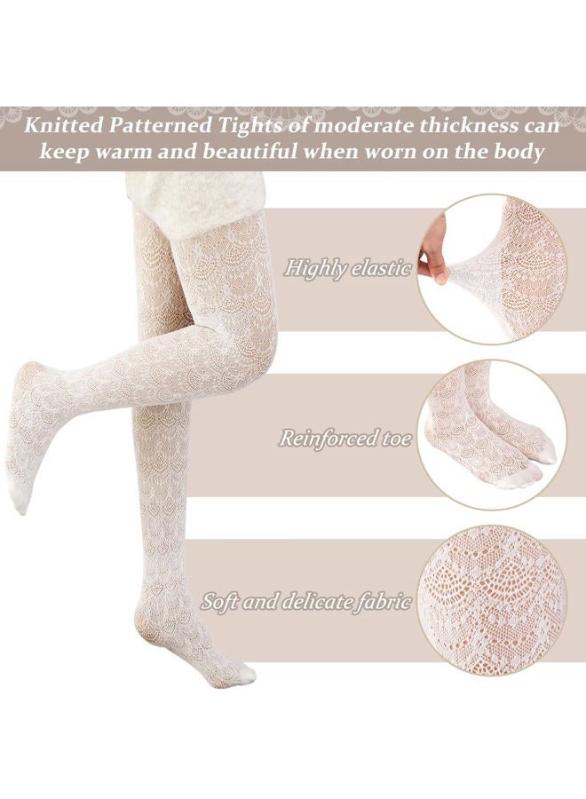 JaGely 1/2/3 Pair White Lace Tights for Women White Fishnet Hollow out Knitted Tights Lolita Stockings Lace Strips Pantyhose, Phoenix Tail Pattern, One size - Image 2