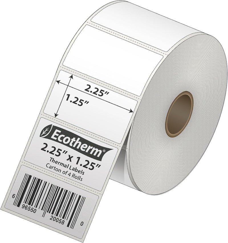 Ecotherm 2.25" x 1.25" Thermal Labels | 4 Rolls | 4540 Labels | fits Zebra, Munbyn, Rollo, Godex, Arkscan, iDPRT, Offnova Thermal Label Printers and More | Blank White Adhesive Stickers by - Image 2